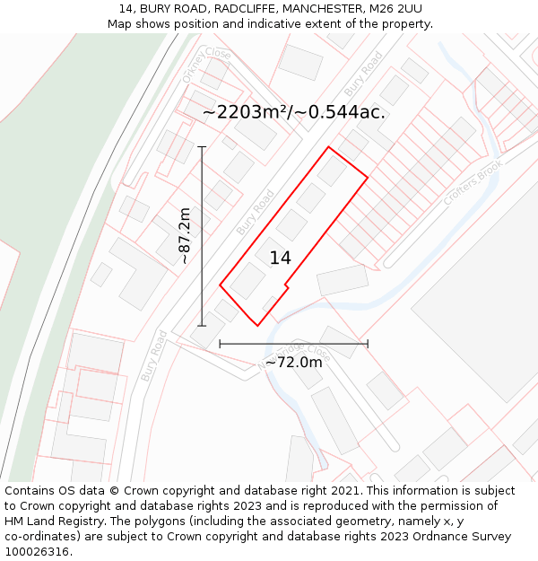 14, BURY ROAD, RADCLIFFE, MANCHESTER, M26 2UU: Plot and title map