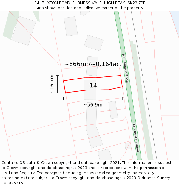 14, BUXTON ROAD, FURNESS VALE, HIGH PEAK, SK23 7PF: Plot and title map