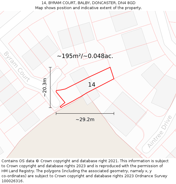 14, BYRAM COURT, BALBY, DONCASTER, DN4 8GD: Plot and title map