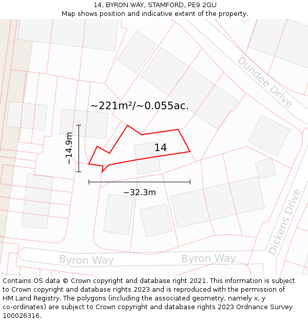 14, BYRON WAY, STAMFORD, PE9 2GU: Plot and title map