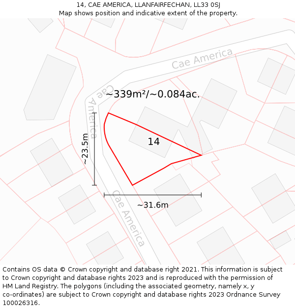 14, CAE AMERICA, LLANFAIRFECHAN, LL33 0SJ: Plot and title map