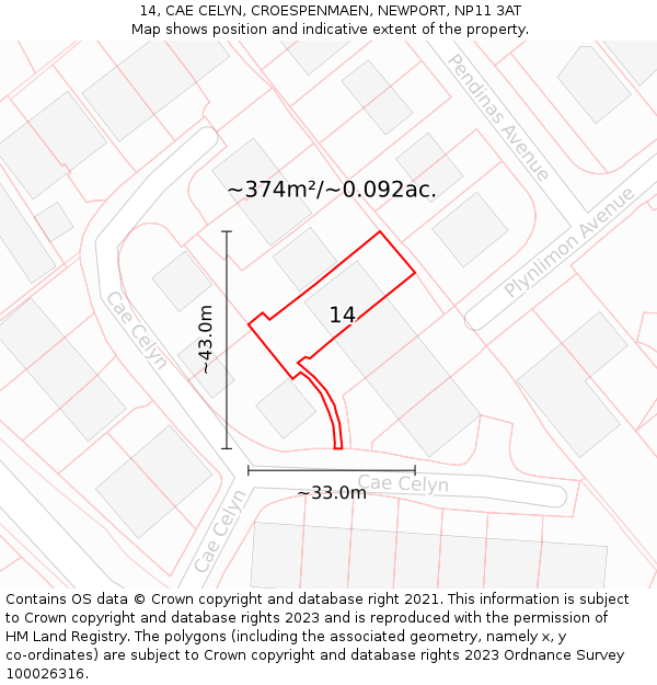 14, CAE CELYN, CROESPENMAEN, NEWPORT, NP11 3AT: Plot and title map