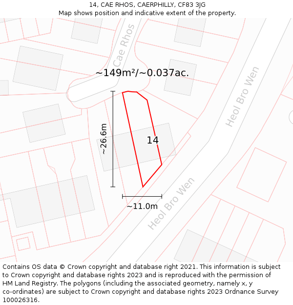 14, CAE RHOS, CAERPHILLY, CF83 3JG: Plot and title map