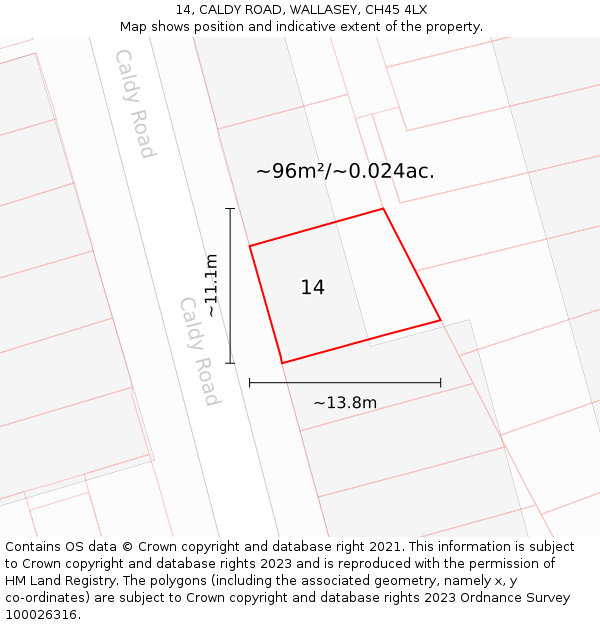 14, CALDY ROAD, WALLASEY, CH45 4LX: Plot and title map