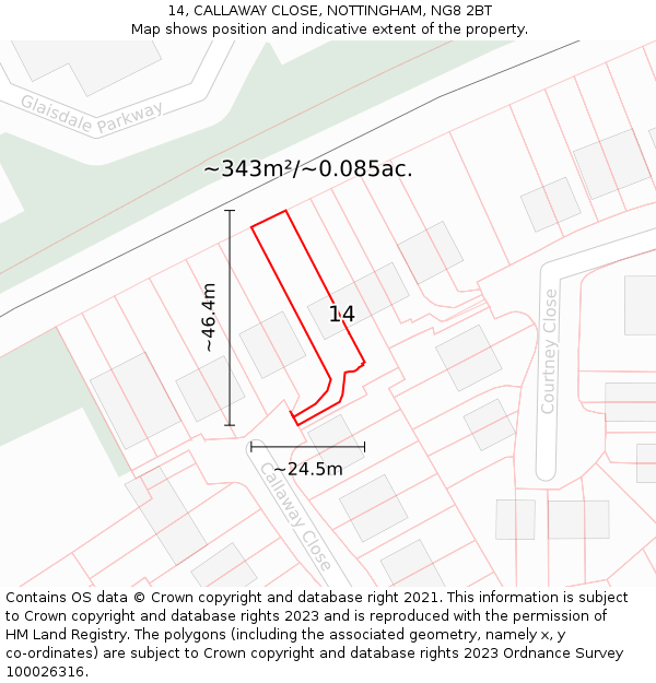 14, CALLAWAY CLOSE, NOTTINGHAM, NG8 2BT: Plot and title map