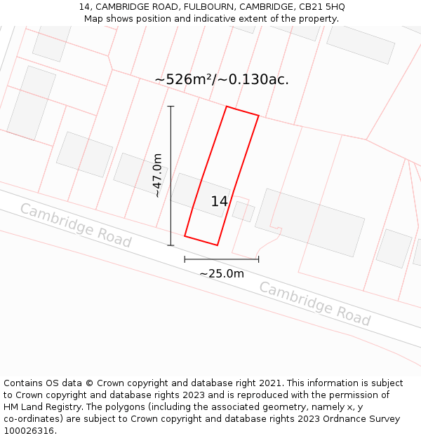 14, CAMBRIDGE ROAD, FULBOURN, CAMBRIDGE, CB21 5HQ: Plot and title map