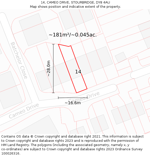 14, CAMEO DRIVE, STOURBRIDGE, DY8 4AU: Plot and title map