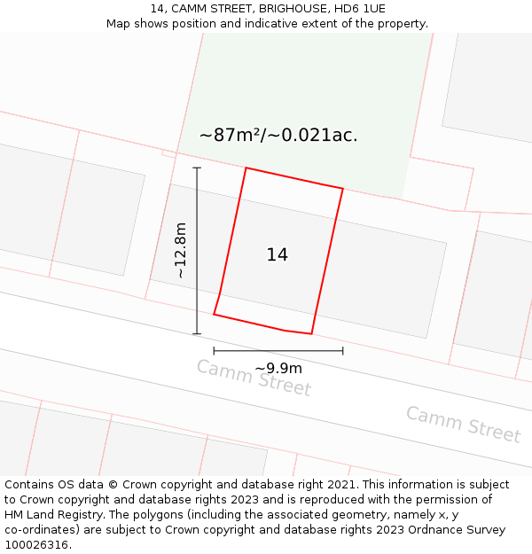 14, CAMM STREET, BRIGHOUSE, HD6 1UE: Plot and title map