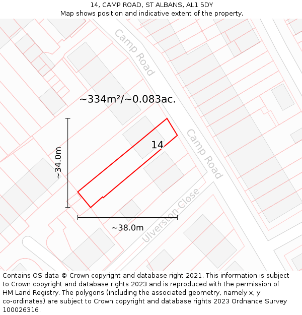 14, CAMP ROAD, ST ALBANS, AL1 5DY: Plot and title map