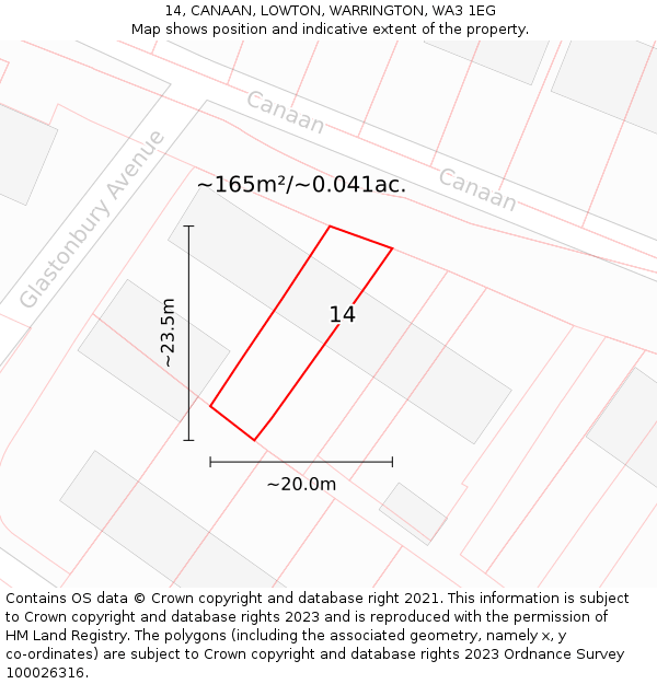 14, CANAAN, LOWTON, WARRINGTON, WA3 1EG: Plot and title map