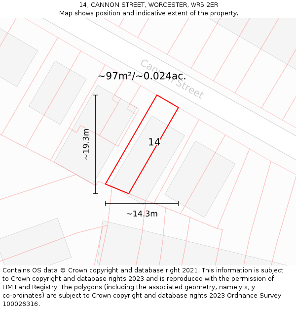 14, CANNON STREET, WORCESTER, WR5 2ER: Plot and title map