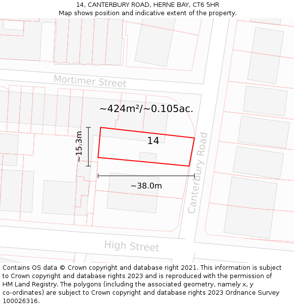 14, CANTERBURY ROAD, HERNE BAY, CT6 5HR: Plot and title map