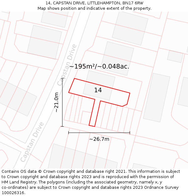 14, CAPSTAN DRIVE, LITTLEHAMPTON, BN17 6RW: Plot and title map