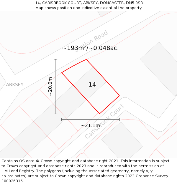 14, CARISBROOK COURT, ARKSEY, DONCASTER, DN5 0SR: Plot and title map