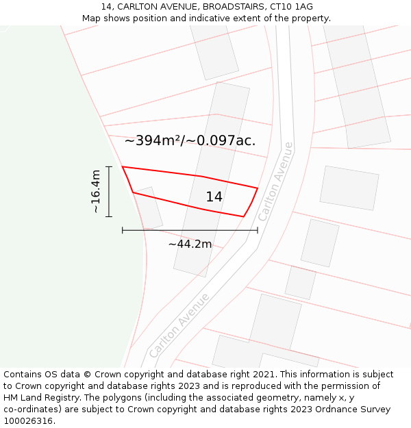 14, CARLTON AVENUE, BROADSTAIRS, CT10 1AG: Plot and title map