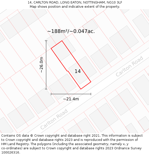 14, CARLTON ROAD, LONG EATON, NOTTINGHAM, NG10 3LF: Plot and title map