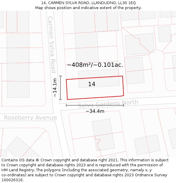 14, CARMEN SYLVA ROAD, LLANDUDNO, LL30 1EQ: Plot and title map