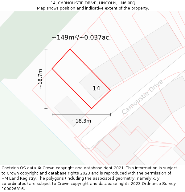 14, CARNOUSTIE DRIVE, LINCOLN, LN6 0FQ: Plot and title map