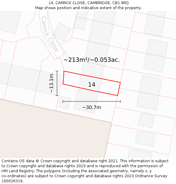 14, CARRICK CLOSE, CAMBRIDGE, CB1 8RQ: Plot and title map