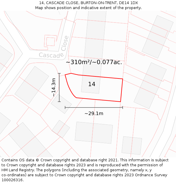 14, CASCADE CLOSE, BURTON-ON-TRENT, DE14 1DX: Plot and title map
