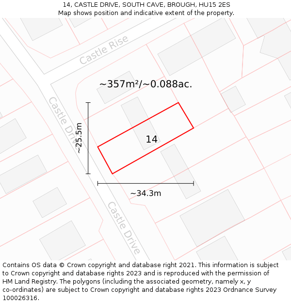 14, CASTLE DRIVE, SOUTH CAVE, BROUGH, HU15 2ES: Plot and title map