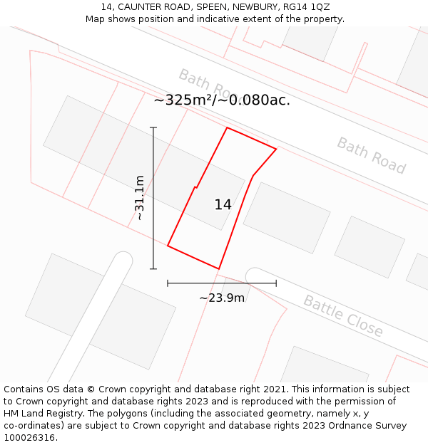 14, CAUNTER ROAD, SPEEN, NEWBURY, RG14 1QZ: Plot and title map