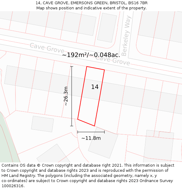 14, CAVE GROVE, EMERSONS GREEN, BRISTOL, BS16 7BR: Plot and title map