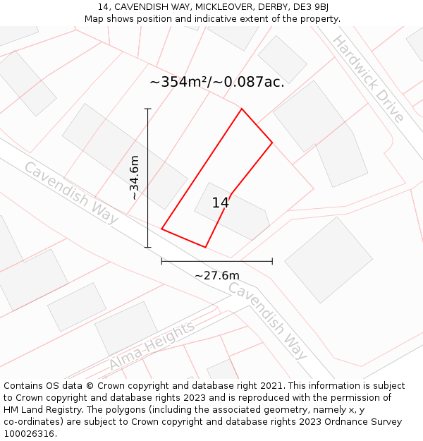 14, CAVENDISH WAY, MICKLEOVER, DERBY, DE3 9BJ: Plot and title map