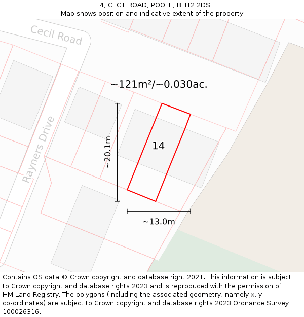 14, CECIL ROAD, POOLE, BH12 2DS: Plot and title map