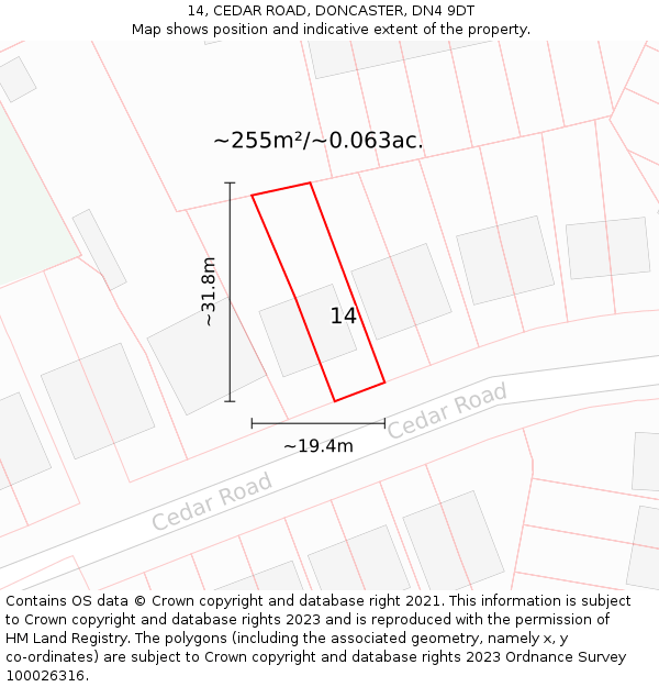 14, CEDAR ROAD, DONCASTER, DN4 9DT: Plot and title map