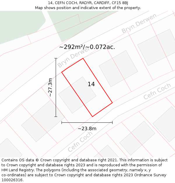 14, CEFN COCH, RADYR, CARDIFF, CF15 8BJ: Plot and title map