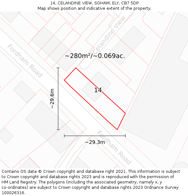 14, CELANDINE VIEW, SOHAM, ELY, CB7 5DP: Plot and title map