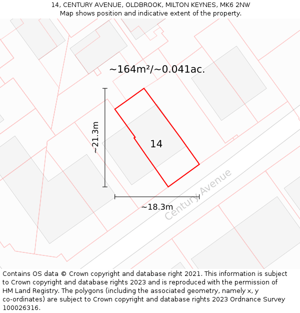 14, CENTURY AVENUE, OLDBROOK, MILTON KEYNES, MK6 2NW: Plot and title map