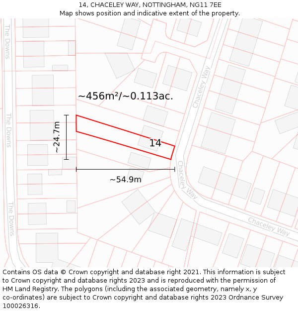 14, CHACELEY WAY, NOTTINGHAM, NG11 7EE: Plot and title map