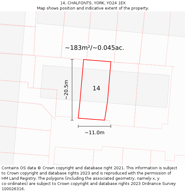 14, CHALFONTS, YORK, YO24 1EX: Plot and title map