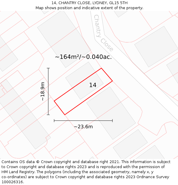 14, CHANTRY CLOSE, LYDNEY, GL15 5TH: Plot and title map