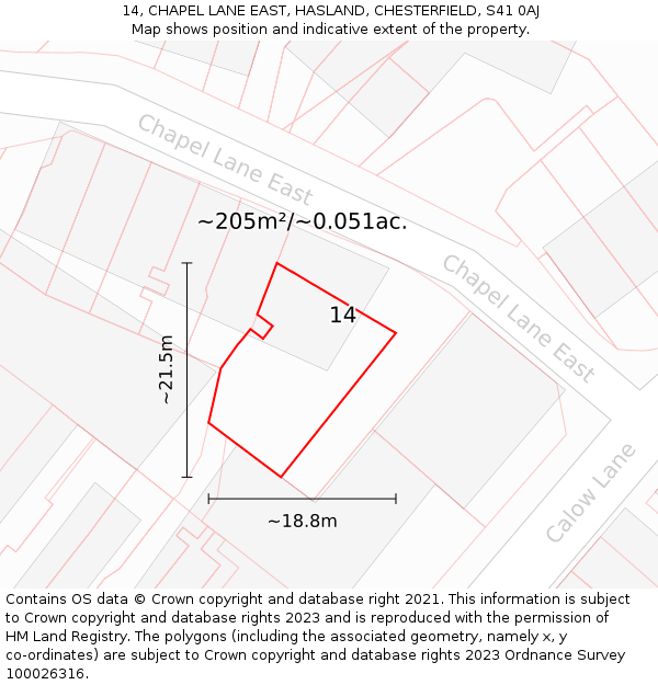 14, CHAPEL LANE EAST, HASLAND, CHESTERFIELD, S41 0AJ: Plot and title map