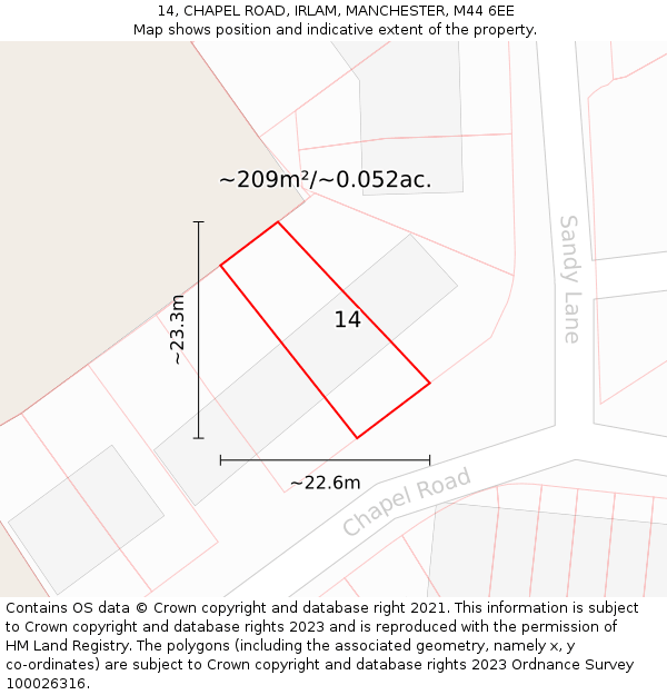 14, CHAPEL ROAD, IRLAM, MANCHESTER, M44 6EE: Plot and title map