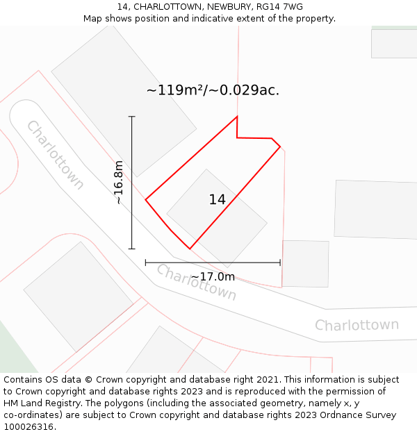 14, CHARLOTTOWN, NEWBURY, RG14 7WG: Plot and title map