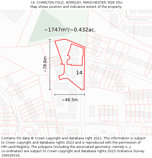 14, CHARLTON FOLD, WORSLEY, MANCHESTER, M28 3SU: Plot and title map