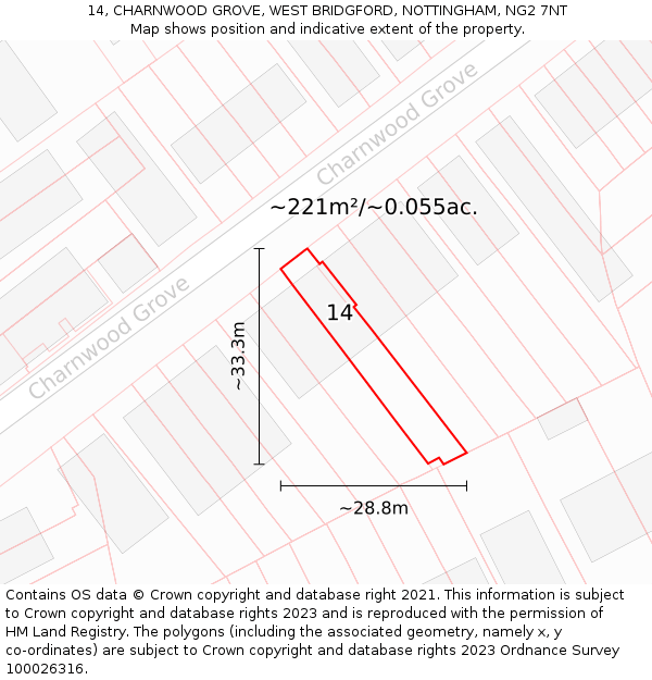 14, CHARNWOOD GROVE, WEST BRIDGFORD, NOTTINGHAM, NG2 7NT: Plot and title map