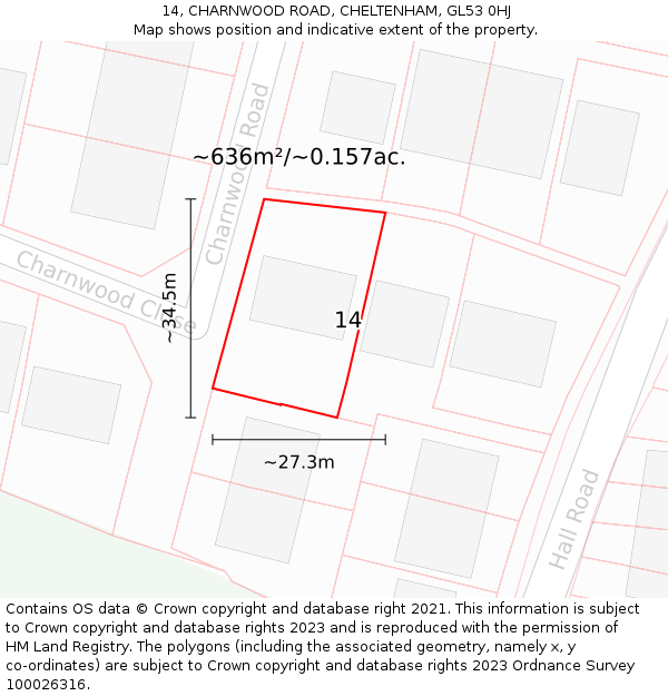 14, CHARNWOOD ROAD, CHELTENHAM, GL53 0HJ: Plot and title map