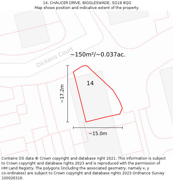 14, CHAUCER DRIVE, BIGGLESWADE, SG18 8QG: Plot and title map