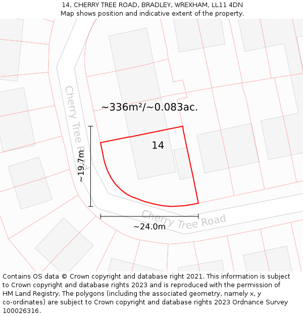 14, CHERRY TREE ROAD, BRADLEY, WREXHAM, LL11 4DN: Plot and title map