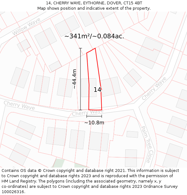 14, CHERRY WAYE, EYTHORNE, DOVER, CT15 4BT: Plot and title map