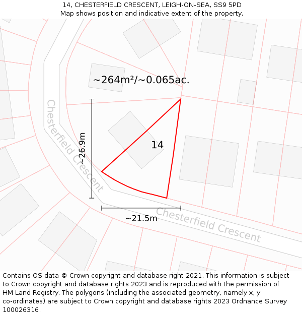 14, CHESTERFIELD CRESCENT, LEIGH-ON-SEA, SS9 5PD: Plot and title map