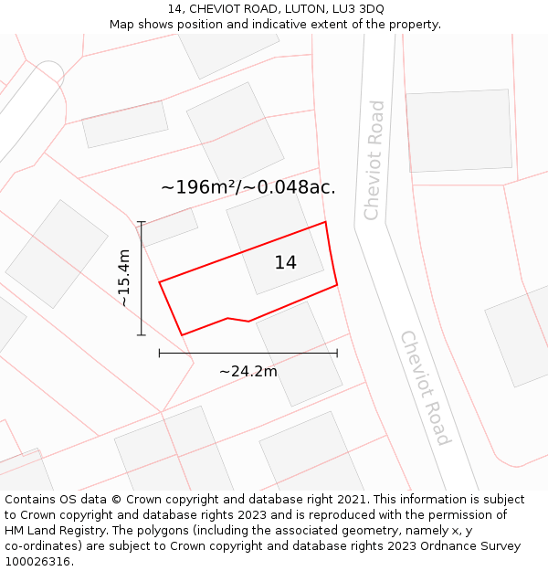 14, CHEVIOT ROAD, LUTON, LU3 3DQ: Plot and title map