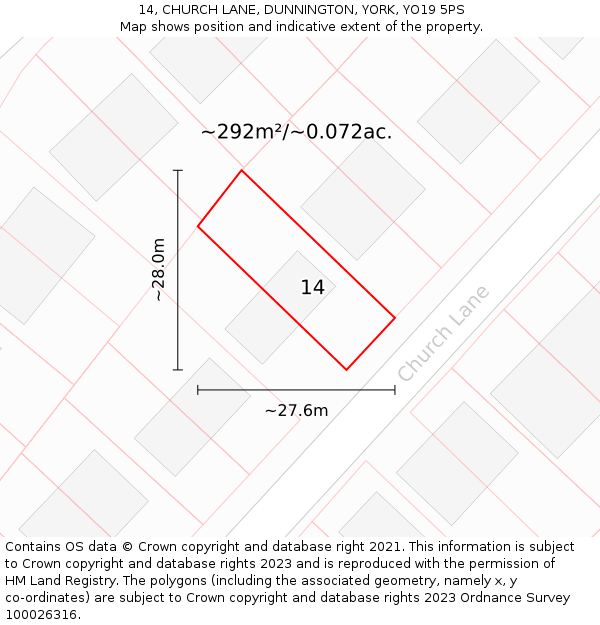 14, CHURCH LANE, DUNNINGTON, YORK, YO19 5PS: Plot and title map