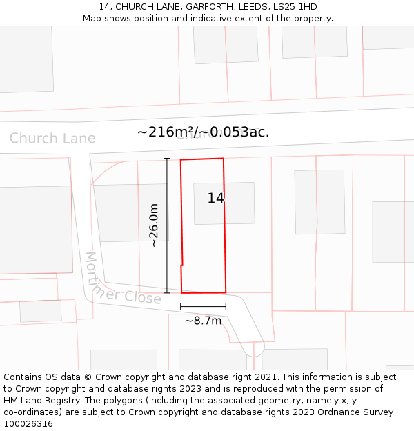 14, CHURCH LANE, GARFORTH, LEEDS, LS25 1HD: Plot and title map