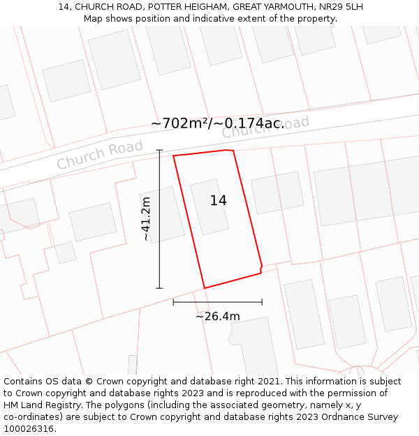 14, CHURCH ROAD, POTTER HEIGHAM, GREAT YARMOUTH, NR29 5LH: Plot and title map